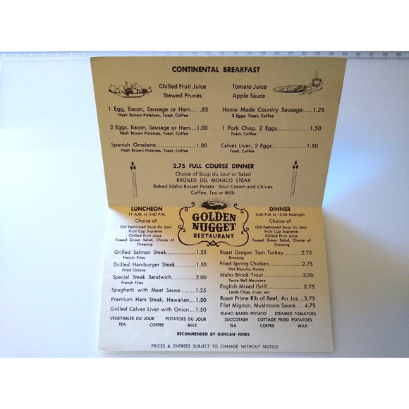 Golden Nugget Gambling Hall Casino Postcard Foldout MENU Las Vegas Nevada Chrome - Picture 3 of 4